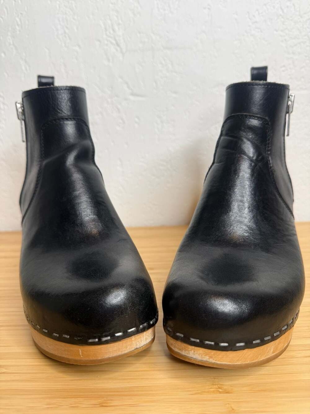 Swedish Hasbeens Black Leather Zip It Emy Clog Boots Size 38 - Picture 6 of 7